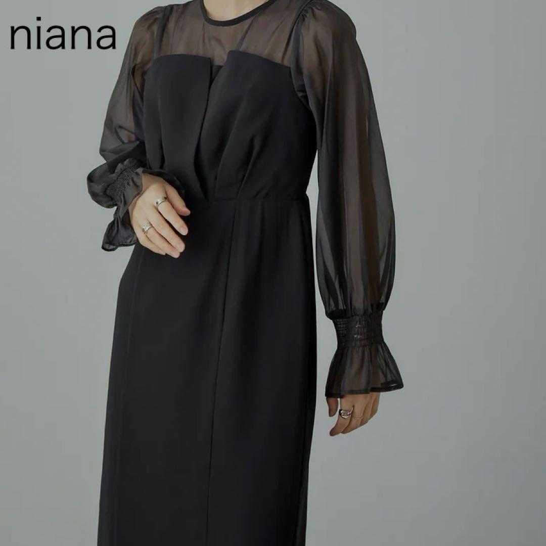 【niana】《美品》ビスチェ風ボリュームスリーブシフォンドレス
