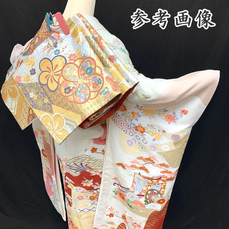 509z1.508y5.小物類.507u16〇中振袖 地紋 金駒刺繍 金彩 白系