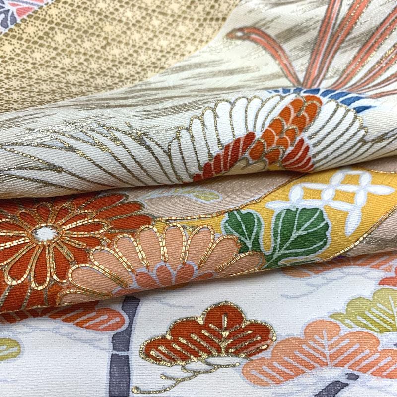 509z1.508y5.小物類.507u16〇中振袖 地紋 金駒刺繍 金彩 白系