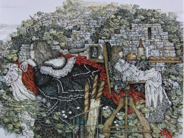 石阪春生、パンと木の椅子＜女のいる風景＞、希少な画集より