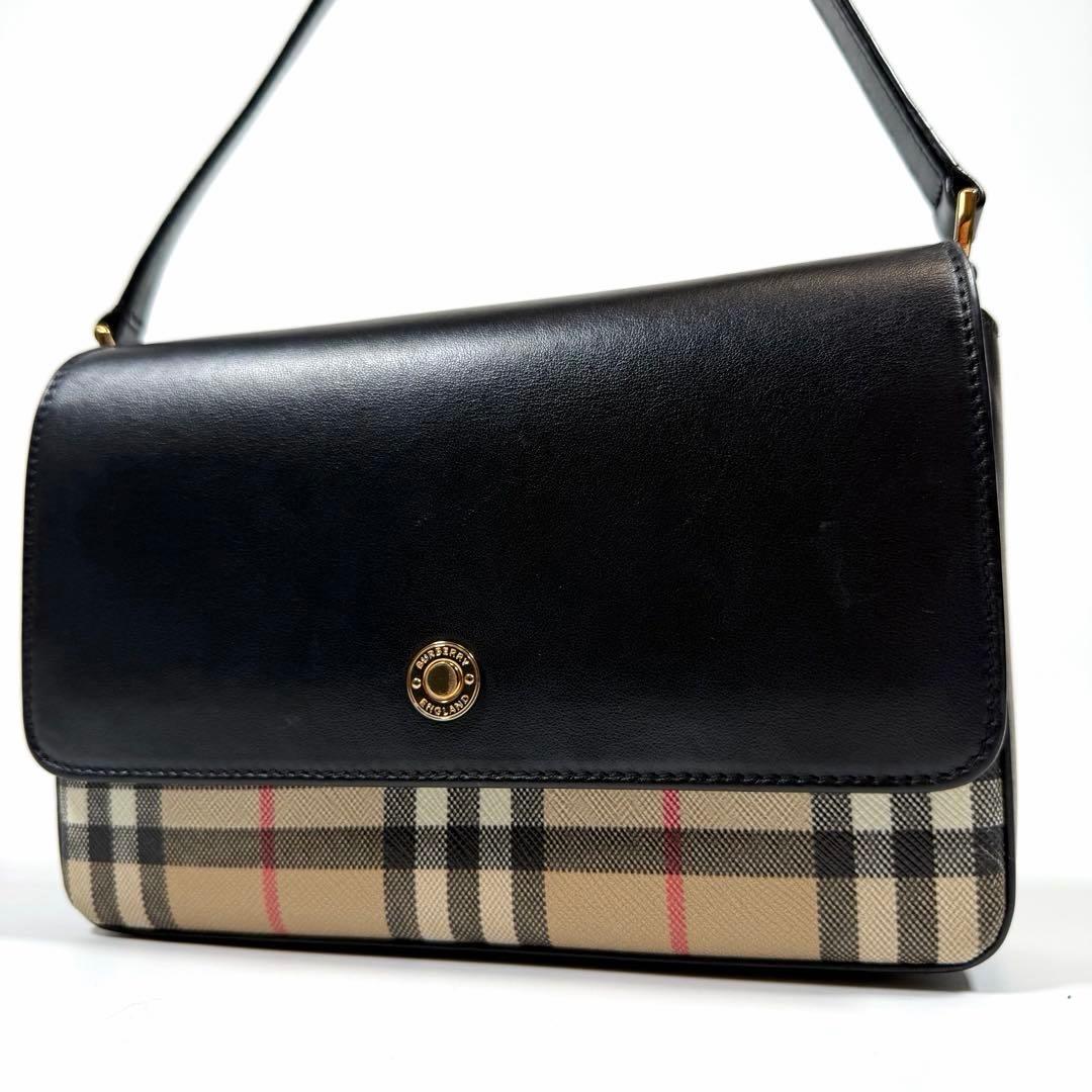【極美品】バーバリー　ショルダーバッグ　ノバチェック　カーフレザー　PVC