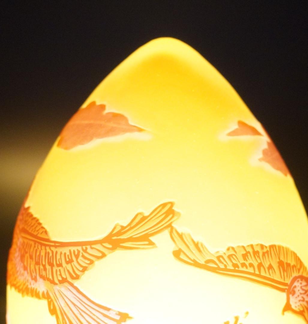 【証明書】エミールガレ　一灯ランプ 　鷹紋　カメオ彫り　被せガラス　高さ33ｃｍ