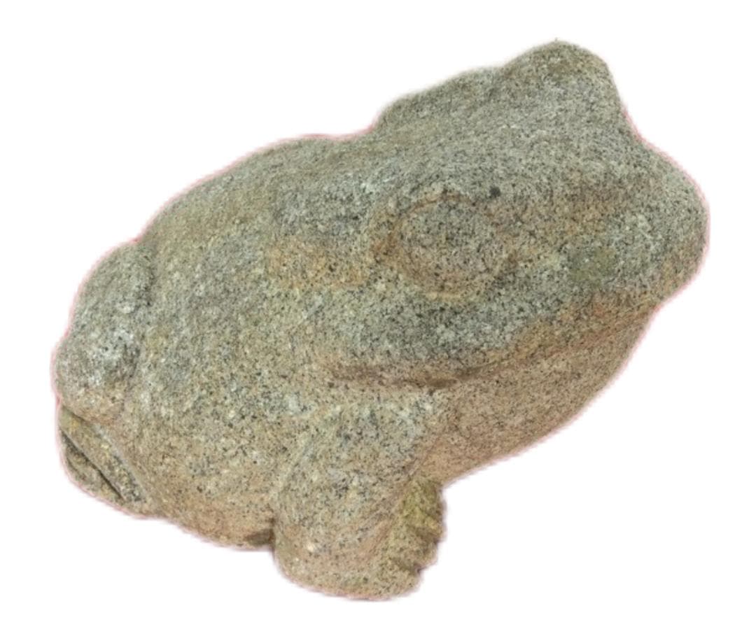 御影石の蛙石像 蛙の石彫刻 置物 オブジェ かえる 庭石 庭園 飾り