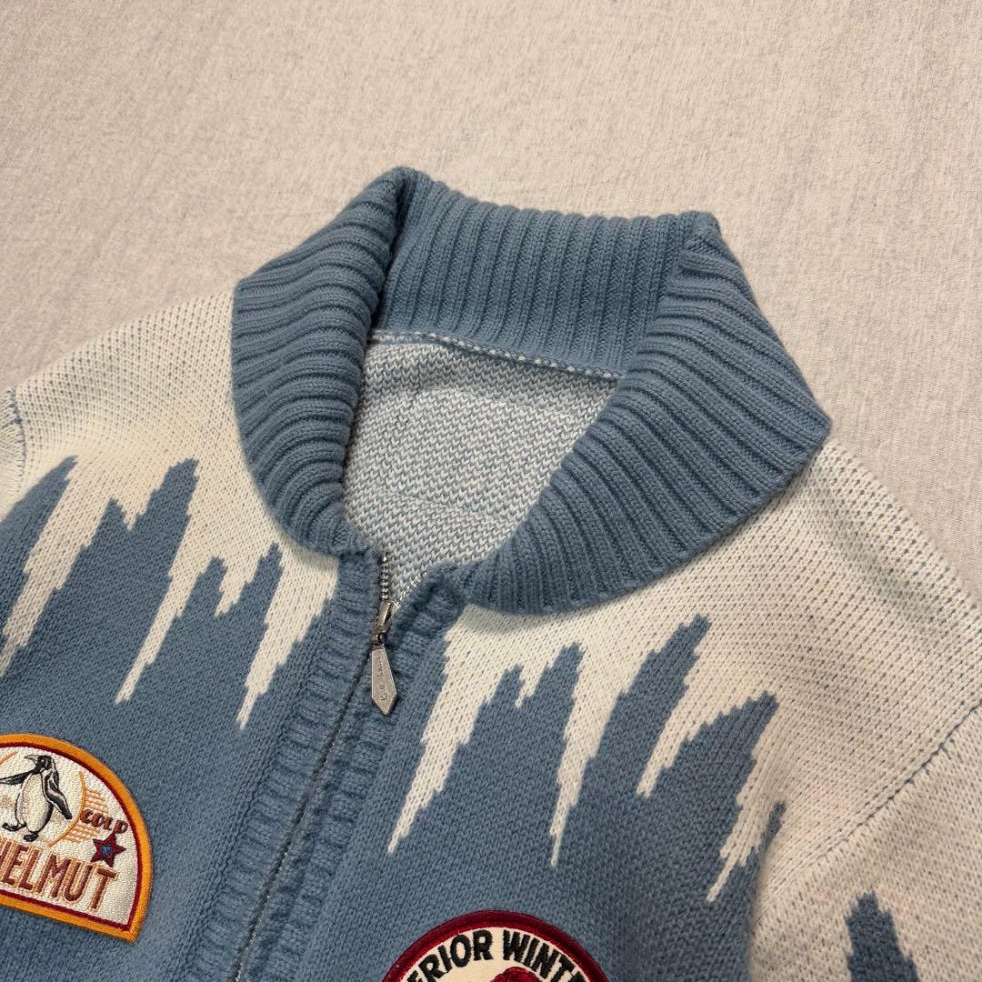 【かわいい】カールヘルム ペンギンワッペン ジップニットブルゾン M相当 ブルー