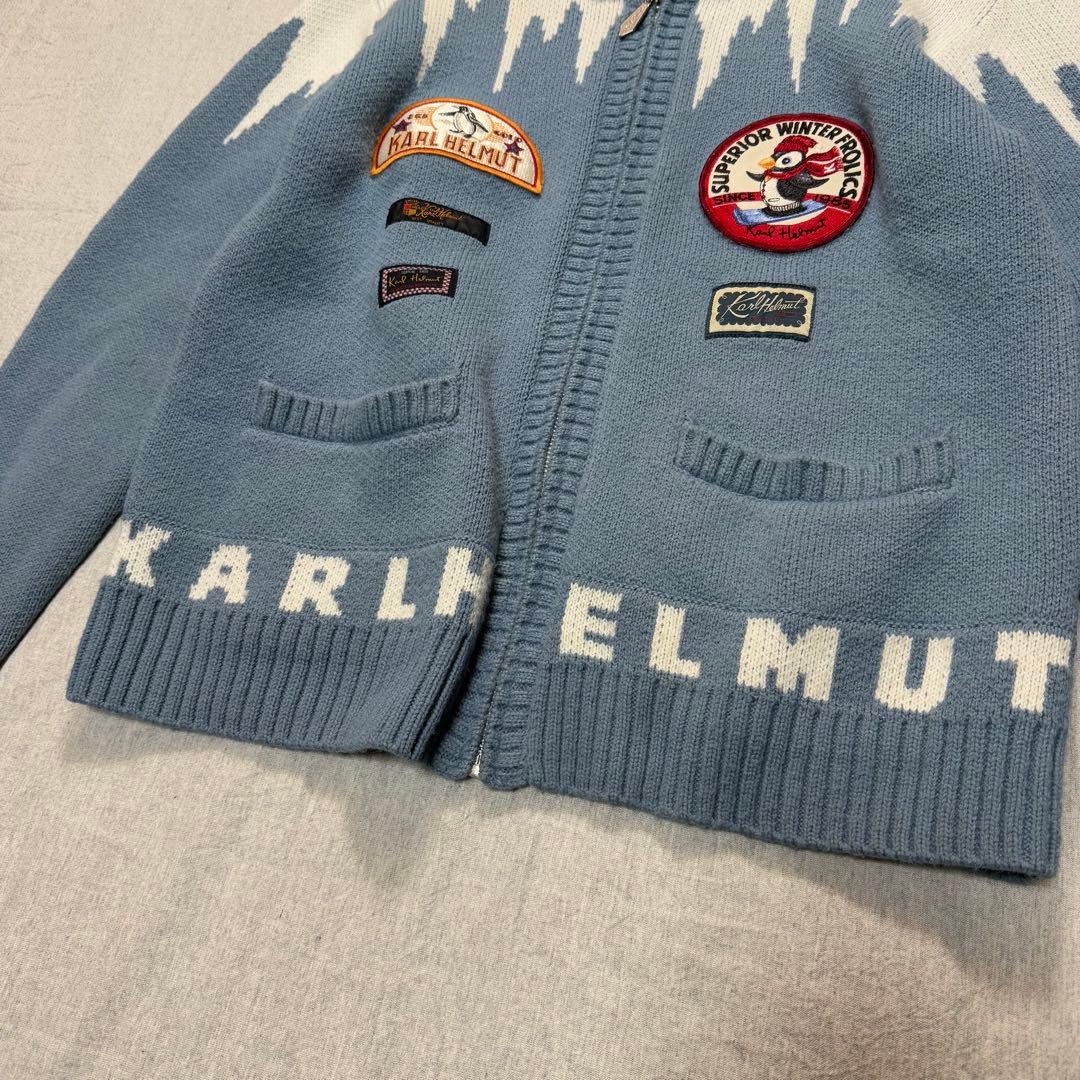 【かわいい】カールヘルム ペンギンワッペン ジップニットブルゾン M相当 ブルー