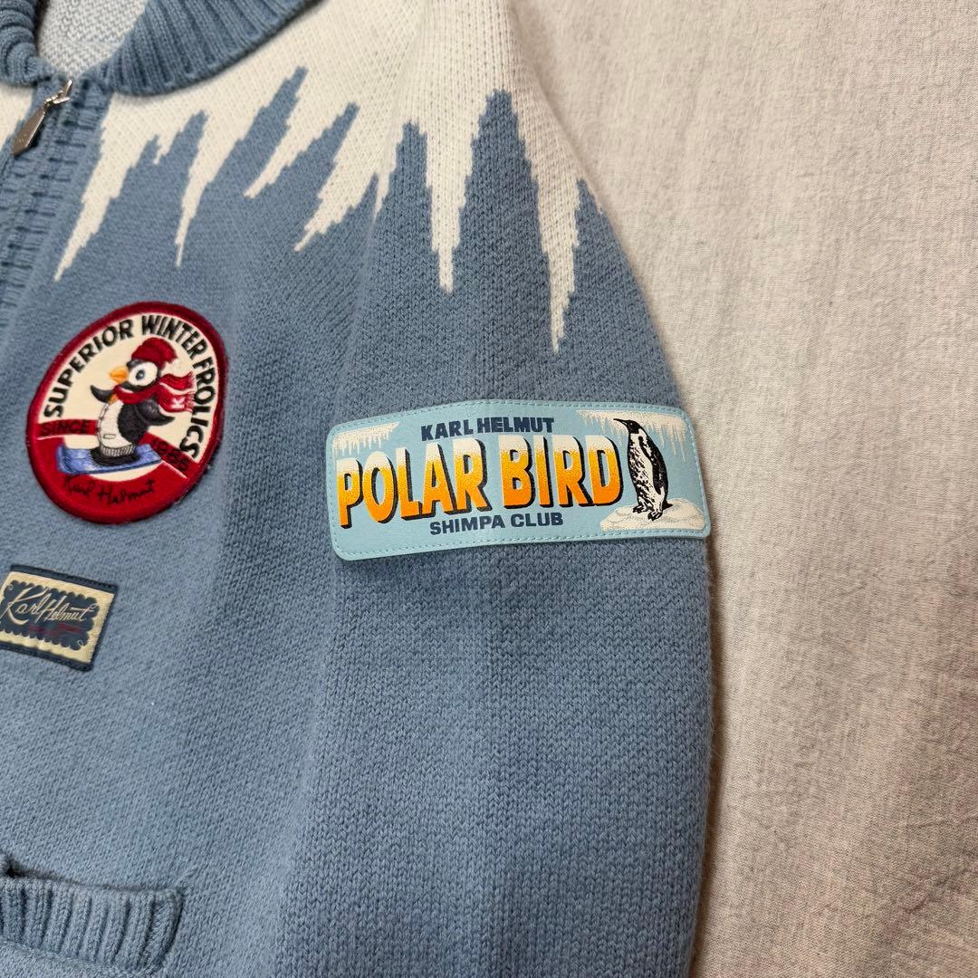 【かわいい】カールヘルム ペンギンワッペン ジップニットブルゾン M相当 ブルー