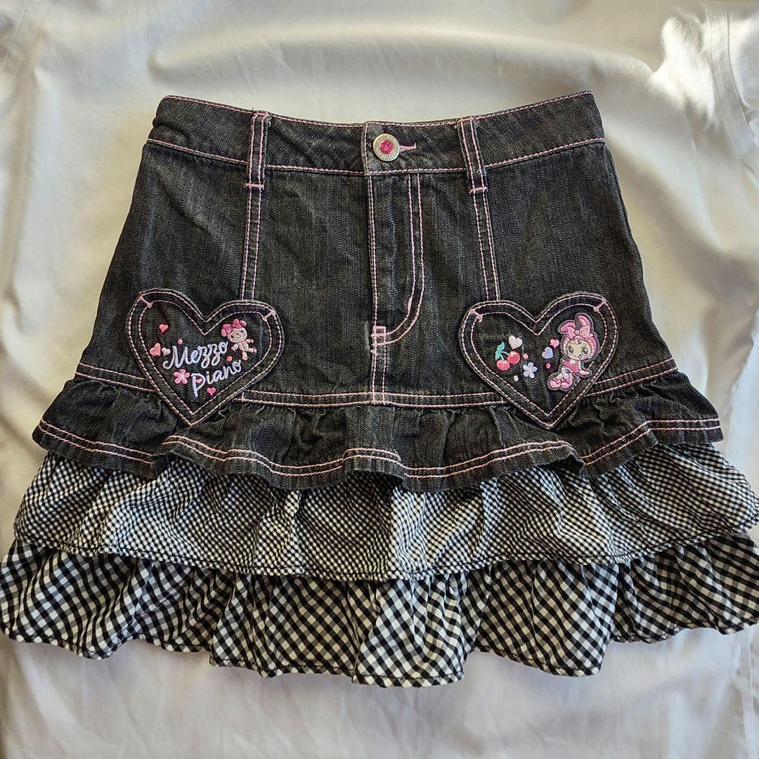 メゾピアノ レトロ ベリエ デニム チェックフリルスカート 130 Y2K 希少