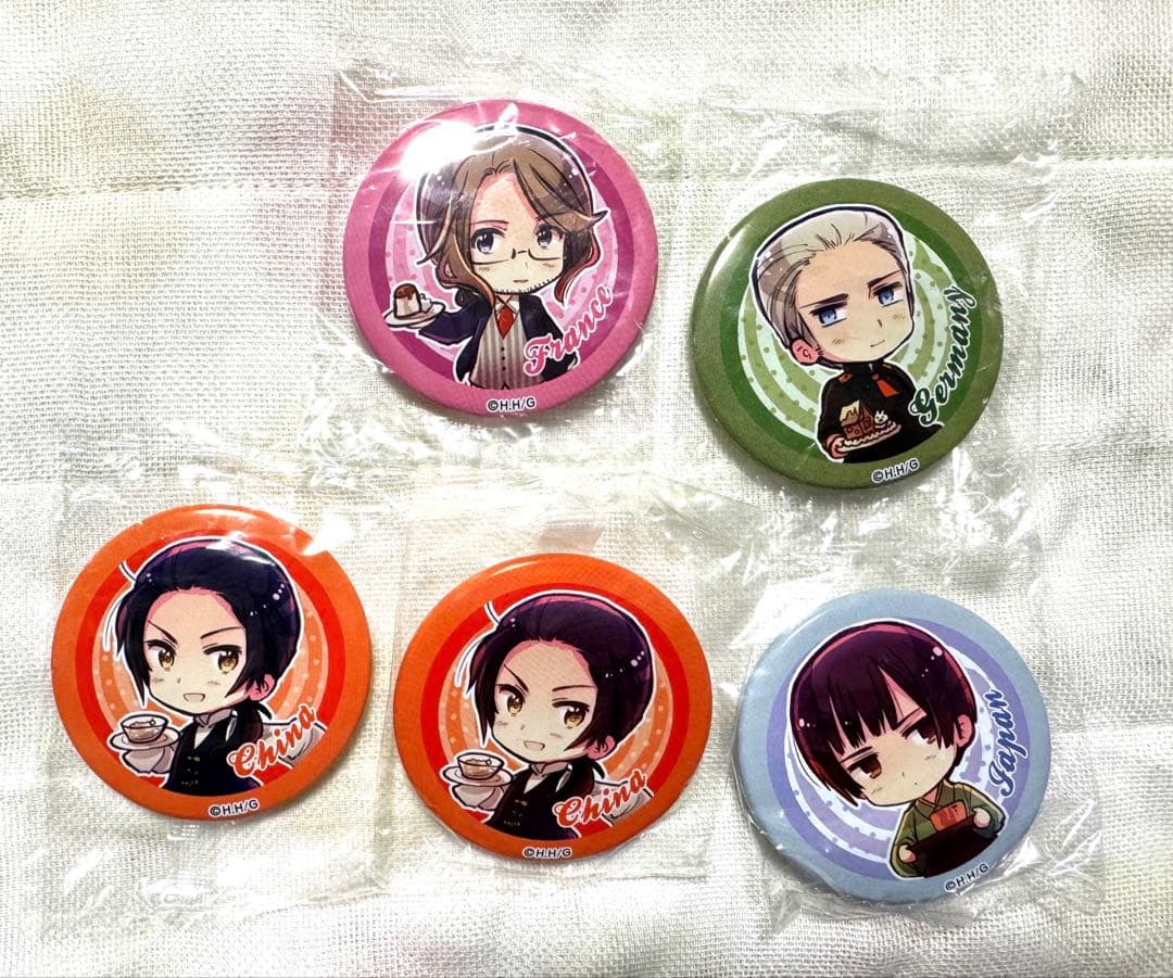 ヘタリア　アニカプ　フランス　ドイツ　日本　中国　缶バッジ