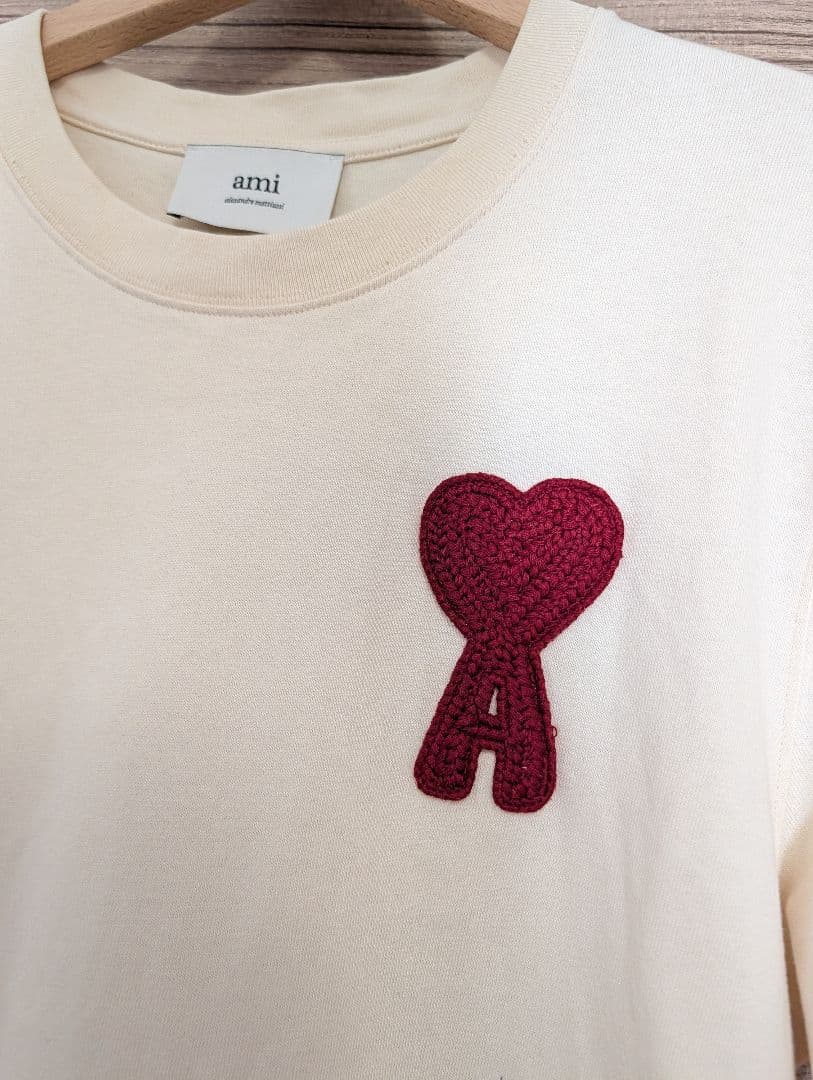 ami paris ハート刺繍 Tシャツ クリーム色 S