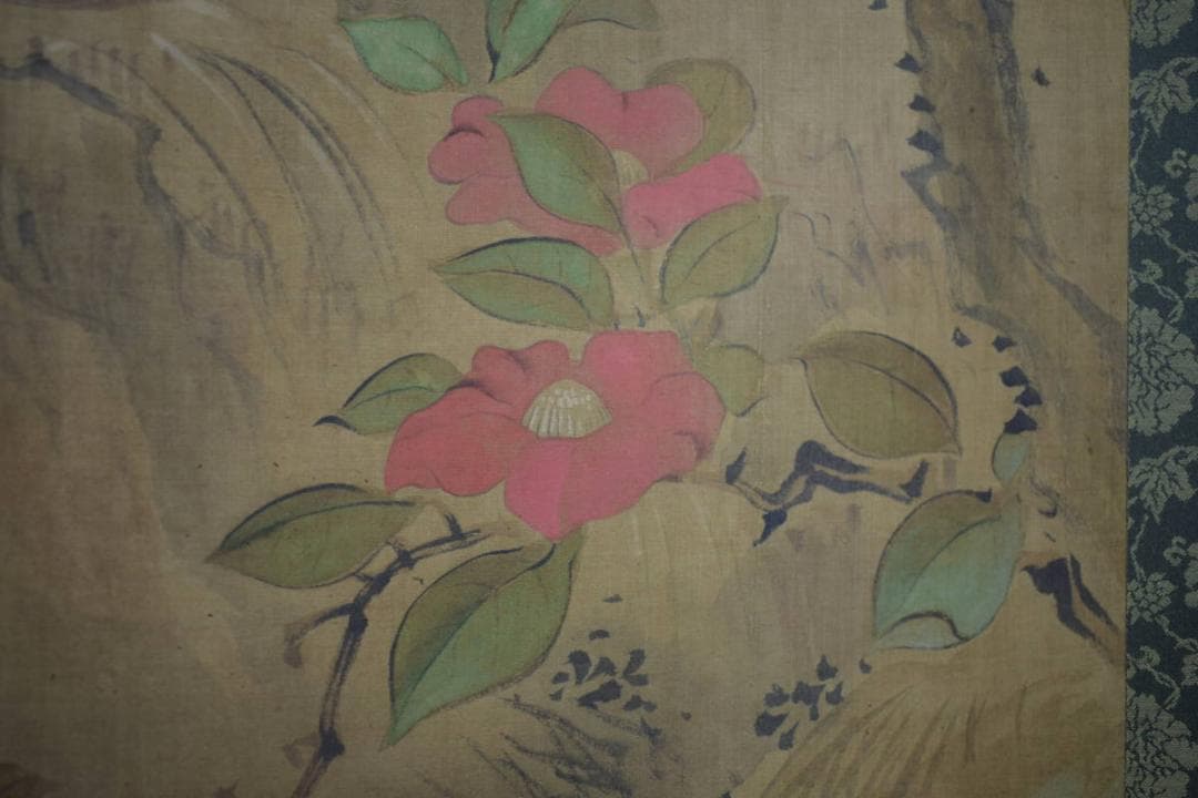 模写/熊代熊斐/椿に小禽図/布袋屋掛軸HI-946