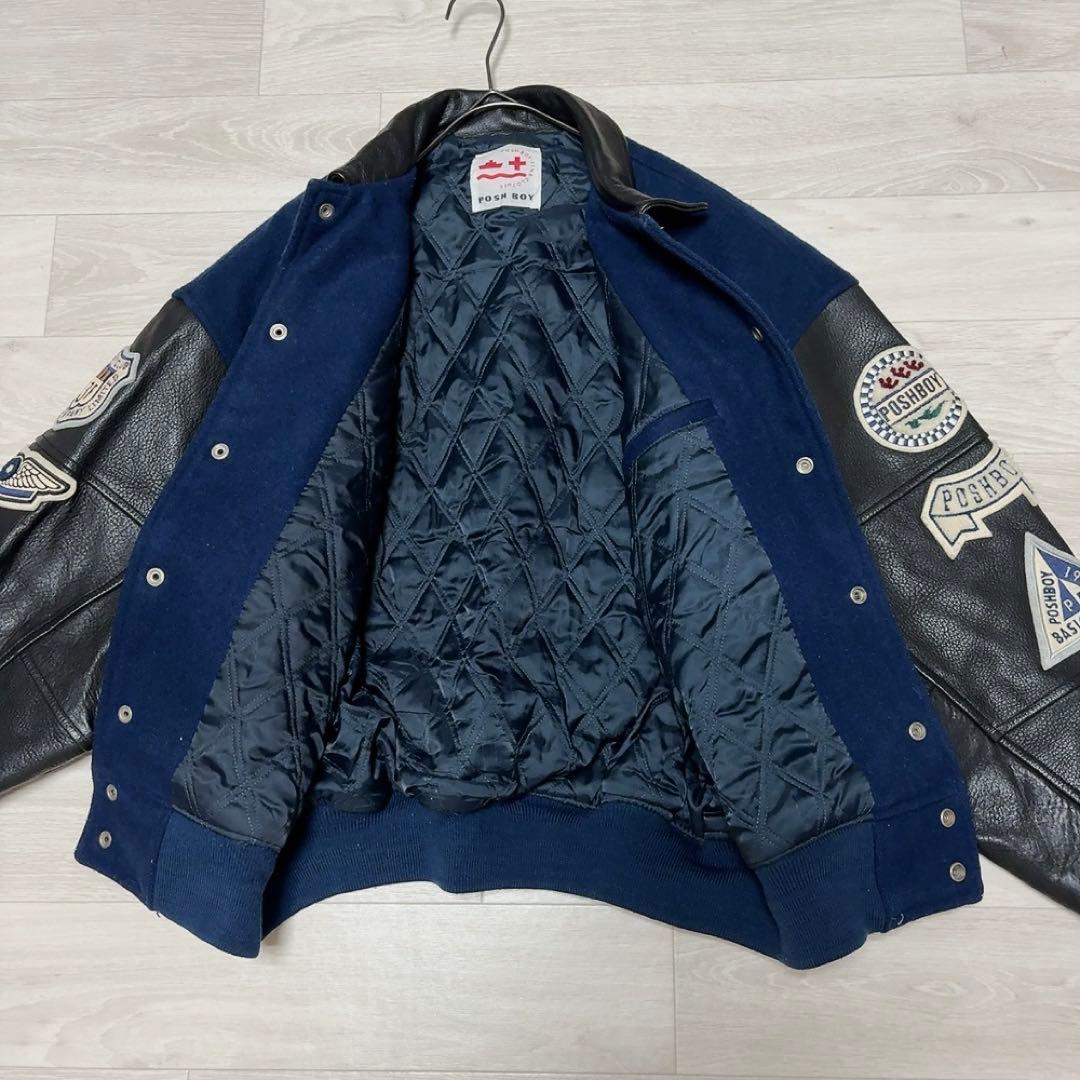 80‘S【POSH BOY】ポッシュボーイ スタジャン　袖牛革　刺繍　ワッペン