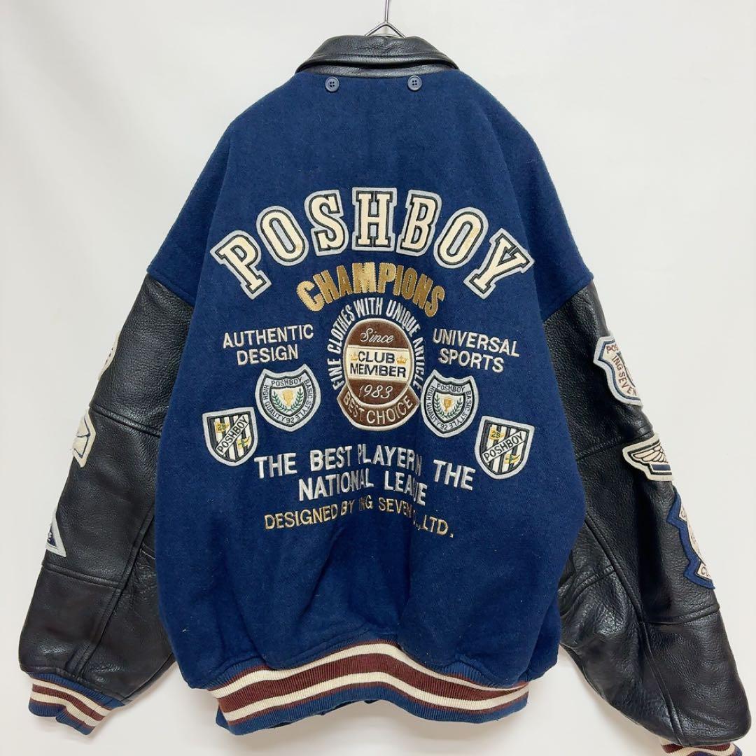 80‘S【POSH BOY】ポッシュボーイ スタジャン　袖牛革　刺繍　ワッペン