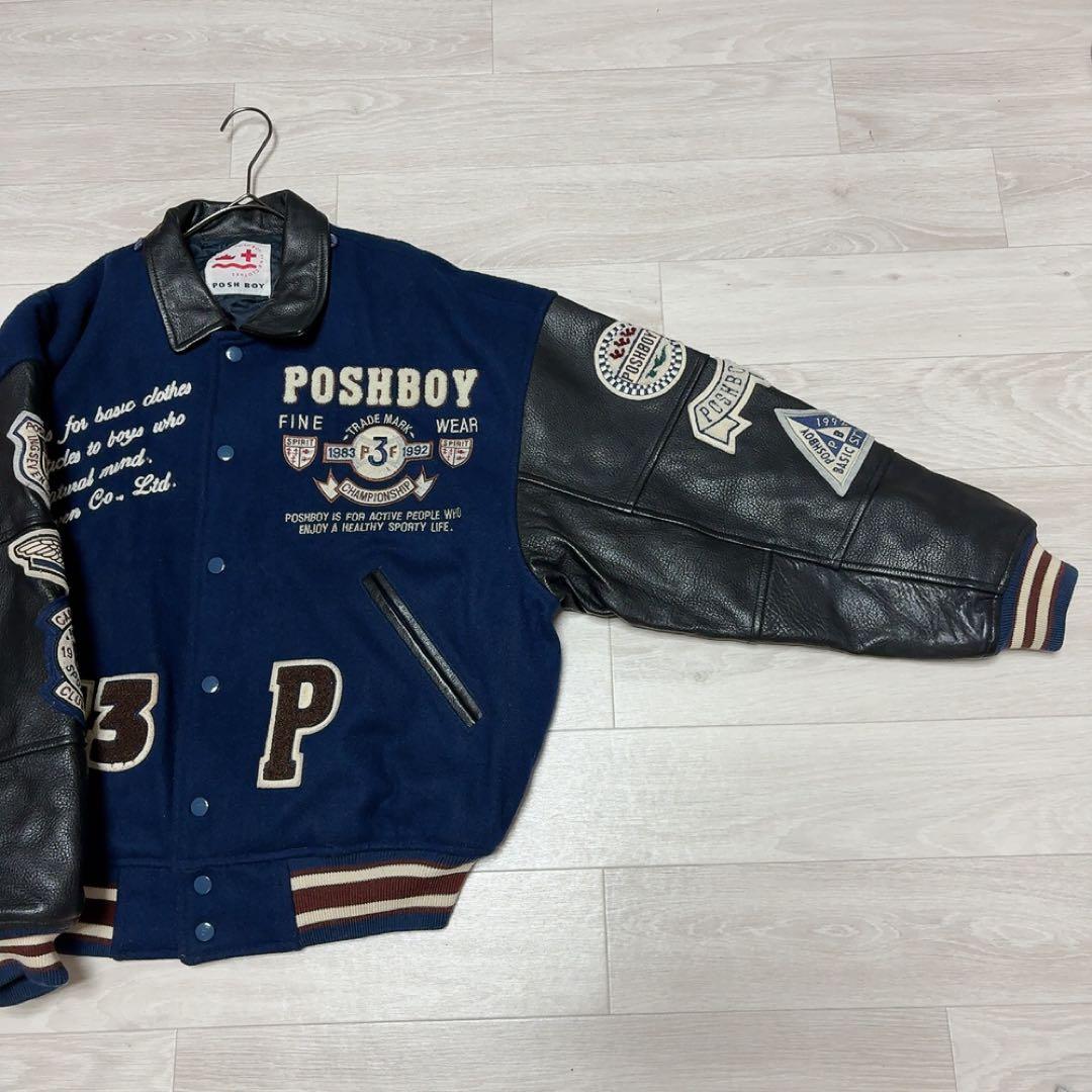 80‘S【POSH BOY】ポッシュボーイ スタジャン　袖牛革　刺繍　ワッペン
