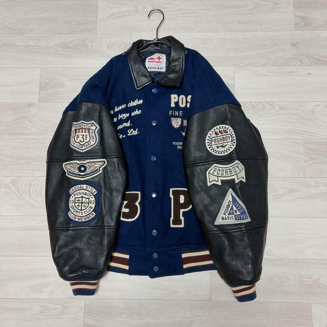 80‘S【POSH BOY】ポッシュボーイ スタジャン　袖牛革　刺繍　ワッペン