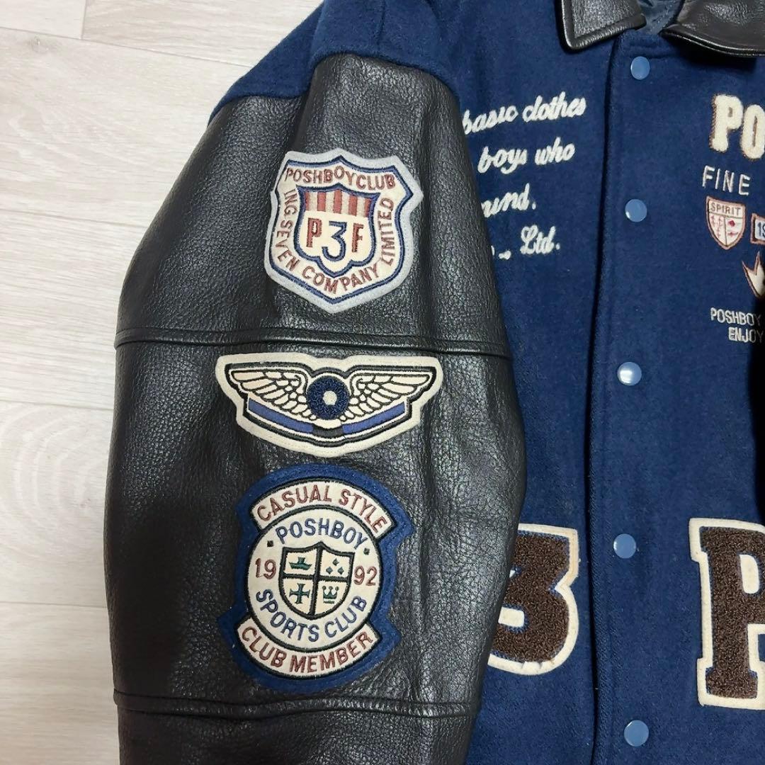 80‘S【POSH BOY】ポッシュボーイ スタジャン　袖牛革　刺繍　ワッペン