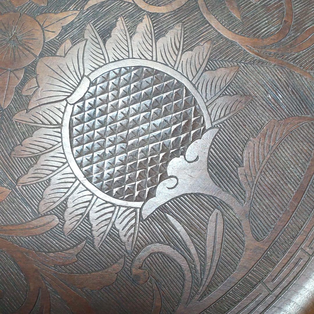 手彫り文様丸盆/龍渓刀