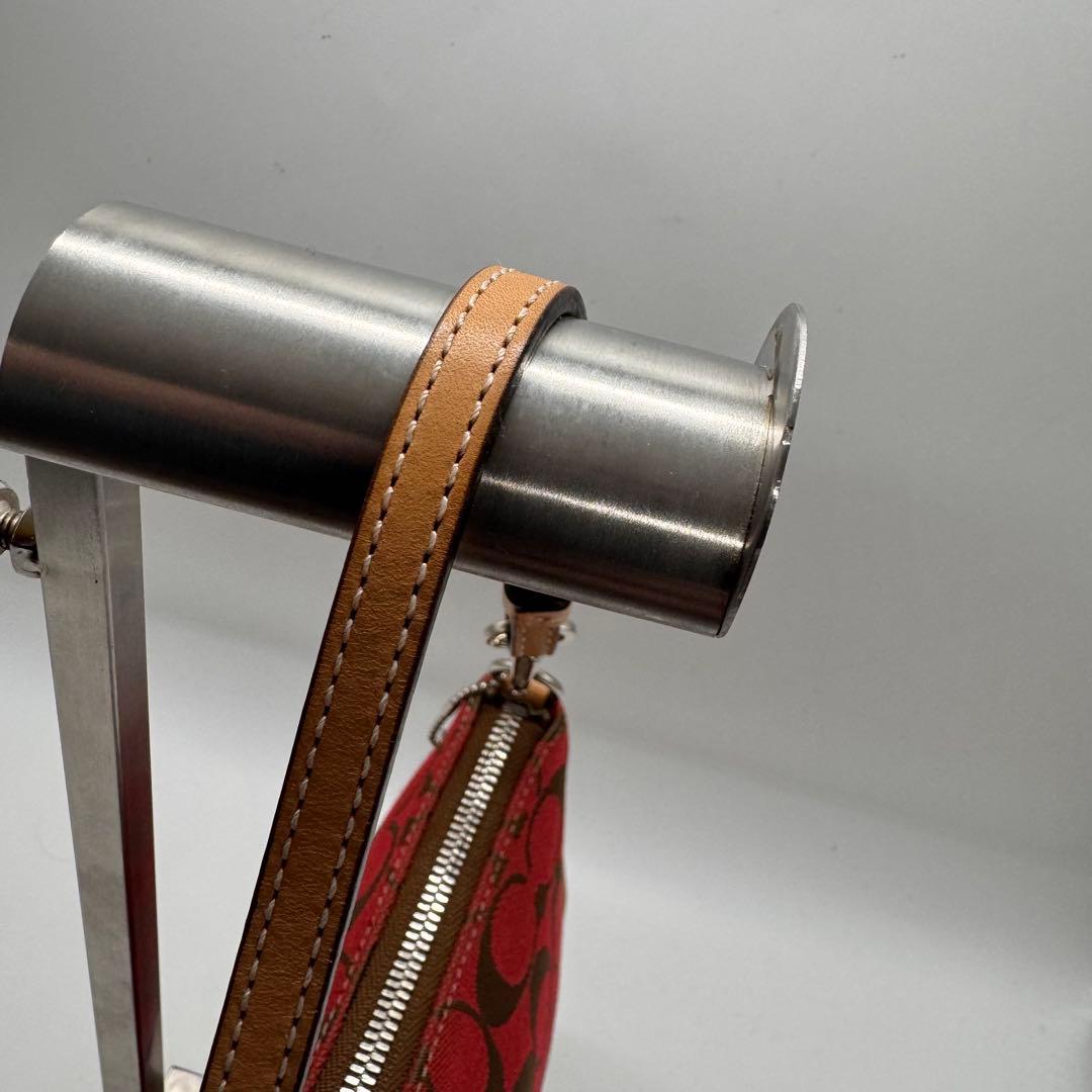 極美品 COACH コーチ アクセサリーポーチ シグネチャー キャンバス レザー