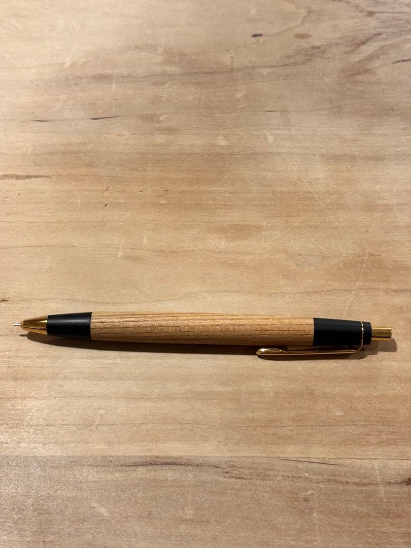 欅ケヤキの杢軸シャープペンシル　野原工芸オイル＆箱＆木ブロックつき　MP