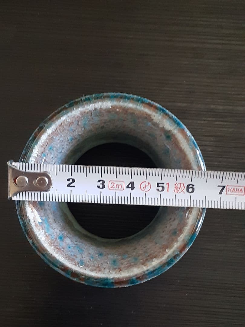 中尾哲彰造　青緑色と茶色の銀河蓋置 木箱付き