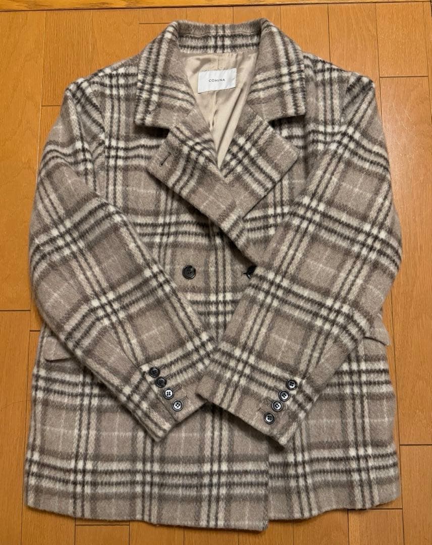 【美品】COHINA ウールシャギーチェックダブルコート