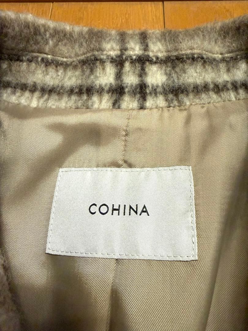 【美品】COHINA ウールシャギーチェックダブルコート