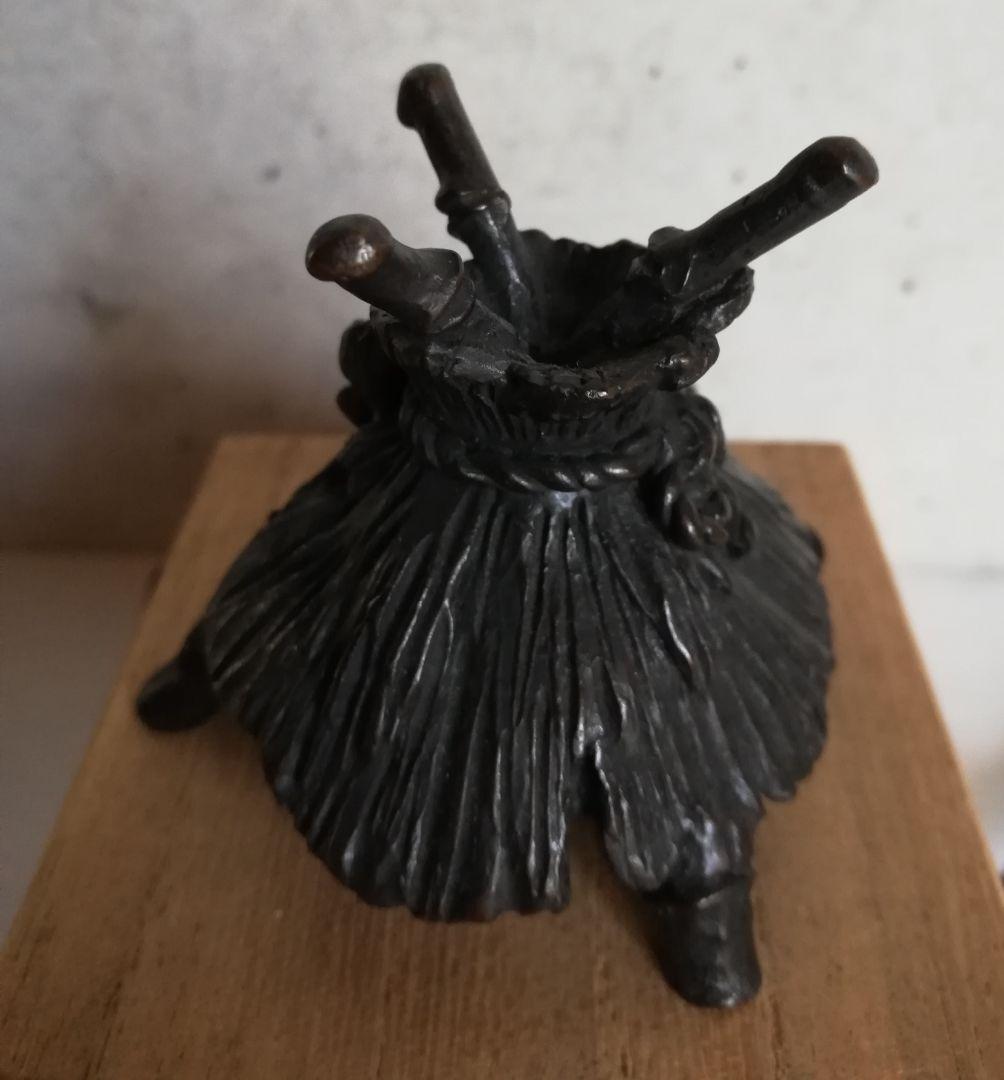 茶道具 寒牡丹 茶碗 ＆ 鋳銅蓋置 NO317