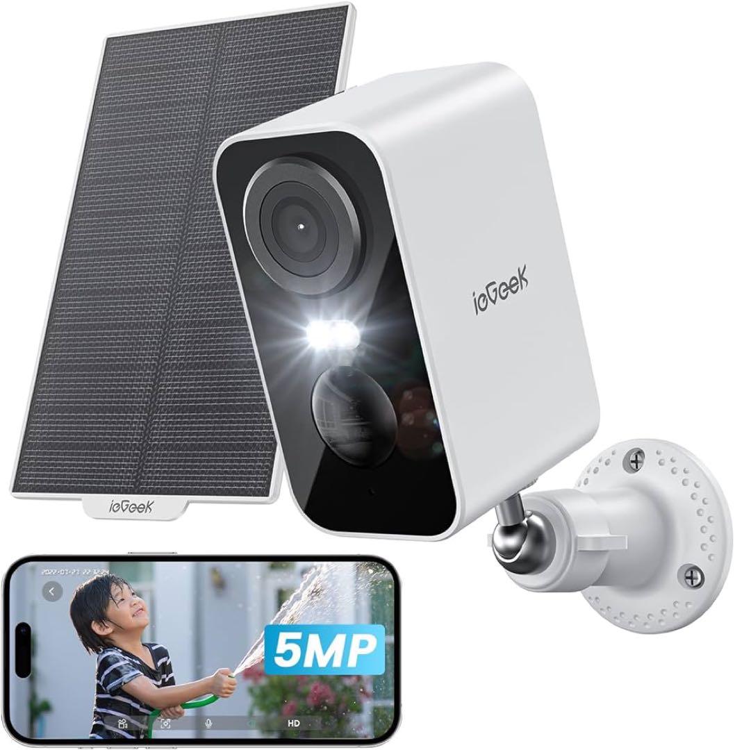 ieGeek セキュリティカメラ、屋外、ソーラー、500万色ナイトビジョン、
