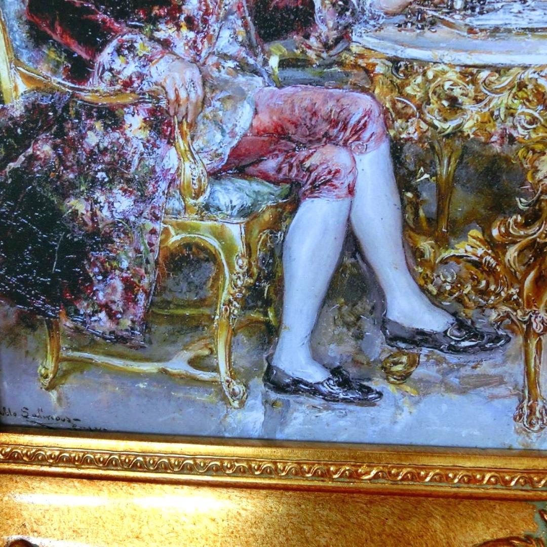 中世ヨーロッパ貴族を描いたロココ額絵 W65cm H55cm