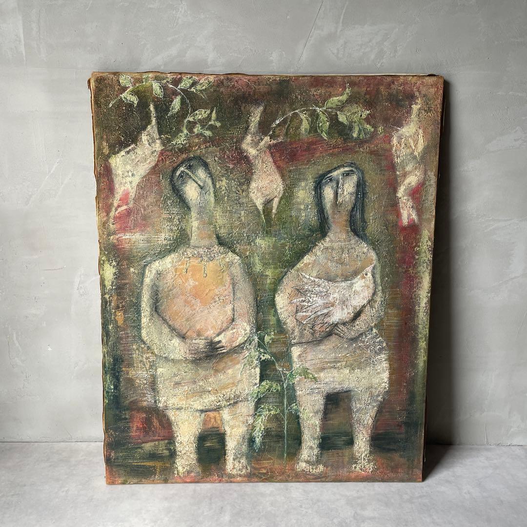 木製フレーム　キャンバス　油彩画　抽象画　人物　ヴィンテージ　画家　作家　手描き