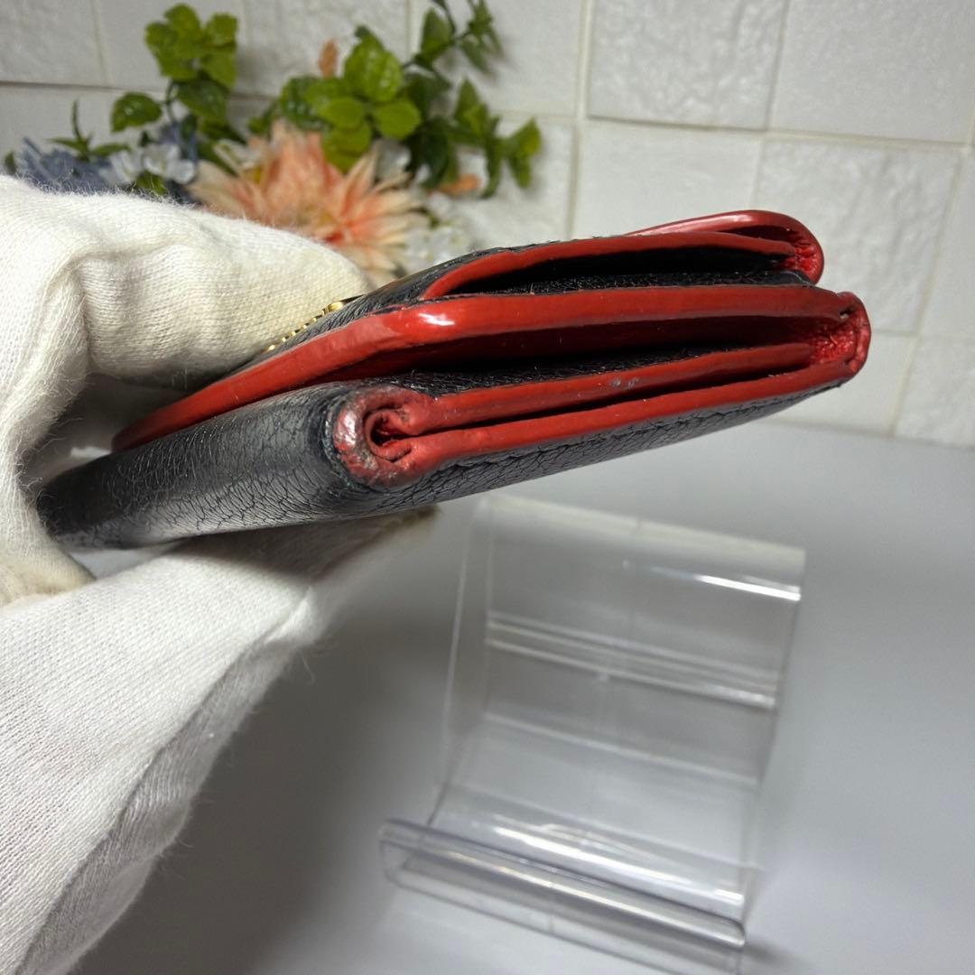 良品 MIUMIU 黒 ラブレター ハート マドラス 折り財布 ミニウォレット