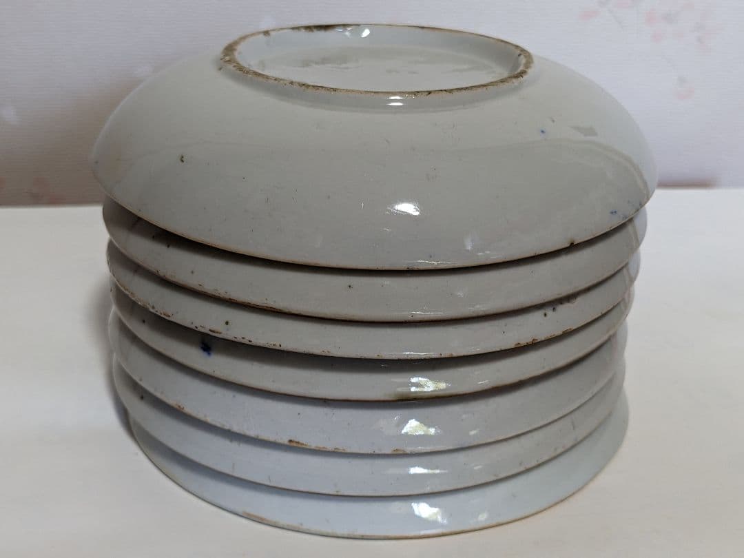 ♦明治時代 古伊万里 染付波千鳥 青海波文 中皿 コレクション骨董品アンティーク