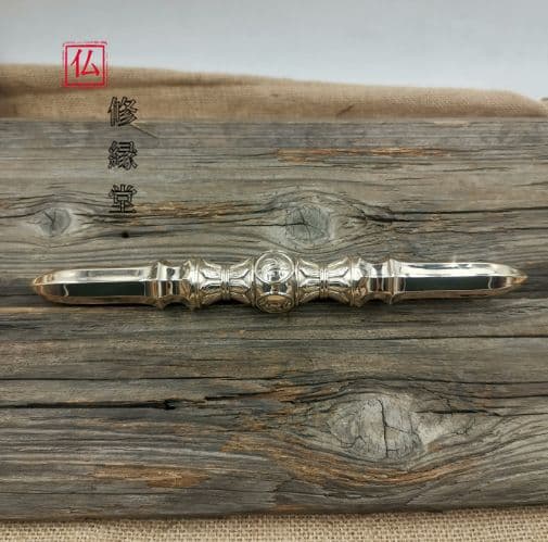 【修縁堂】辟邪 密教法具 金剛杵 真鍮製 四大明王種子字 独鈷杵