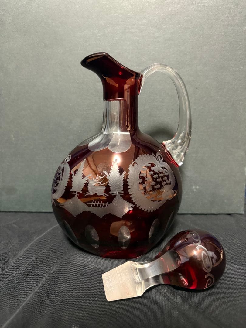 希少美品✨ボヘミアングラス エーゲルマン デカンター 赤×金彩 高級ガラス工芸品