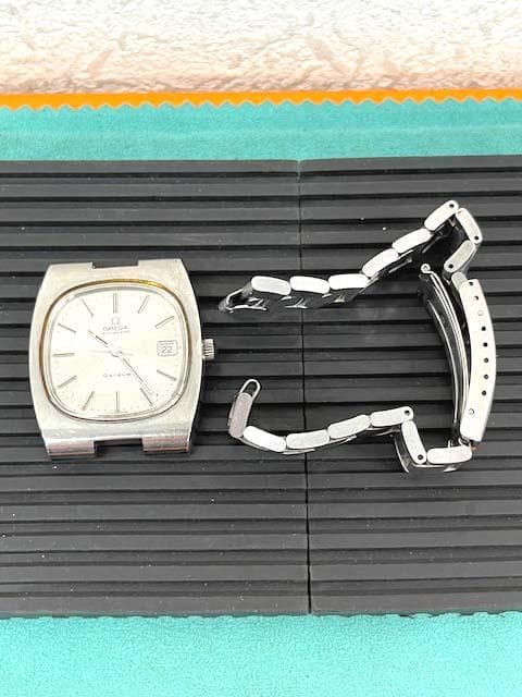 オメガ ジュネーブ 自動巻 角型 メンズ 稼働品 リューズ操作不可 ブレス付