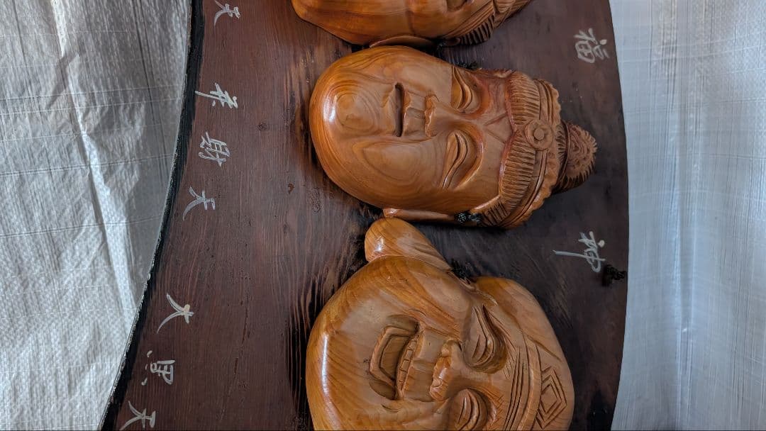 七福神の木製面アーチ装飾　巨大　置物　額縁
