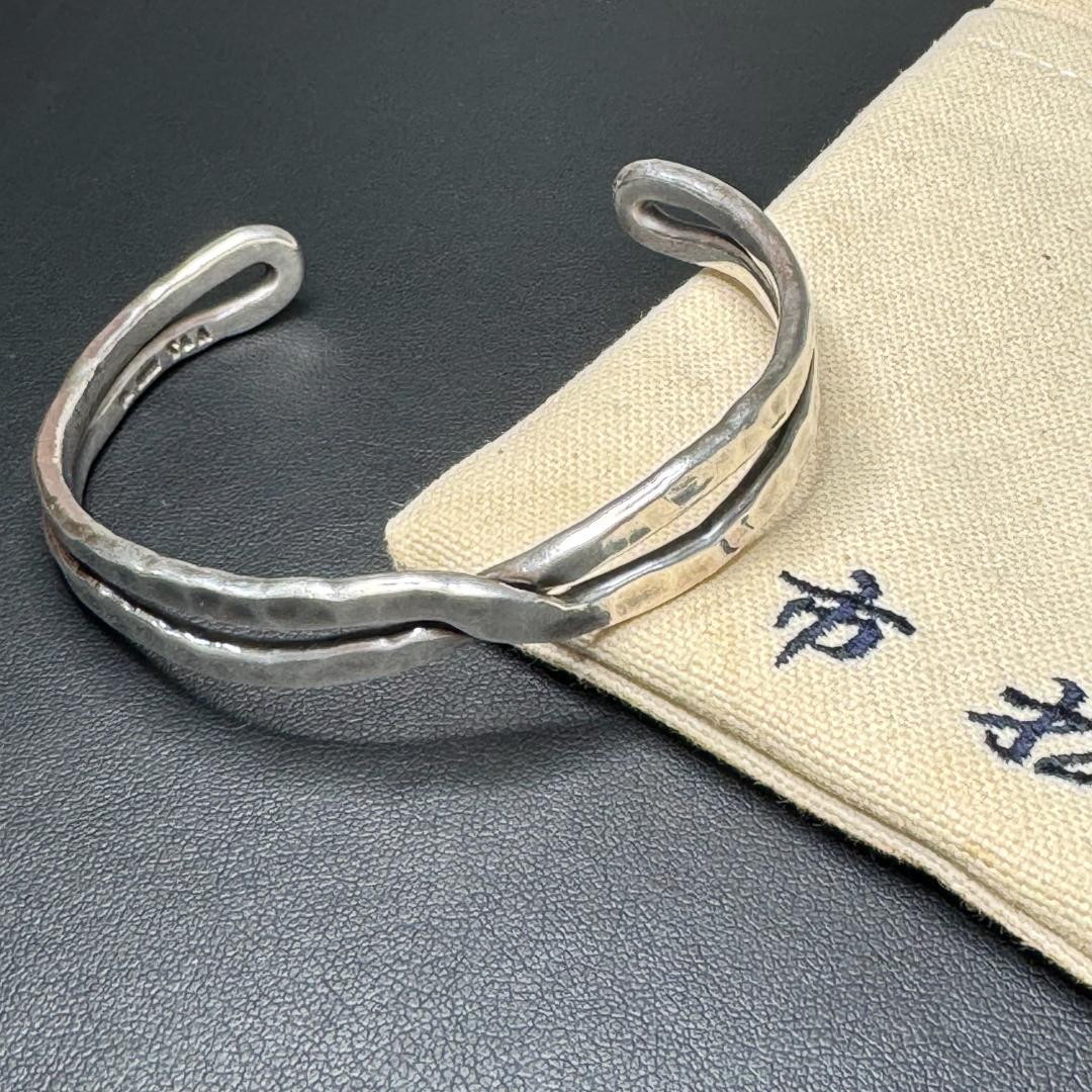 【シルバー980】 市松 クロス バングル ブレスレット ハンドメイド