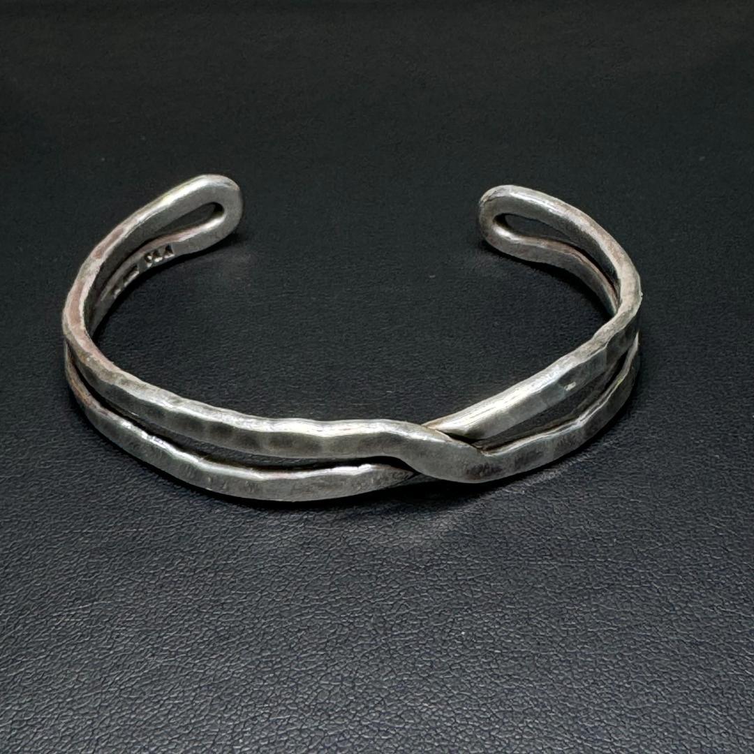 【シルバー980】 市松 クロス バングル ブレスレット ハンドメイド