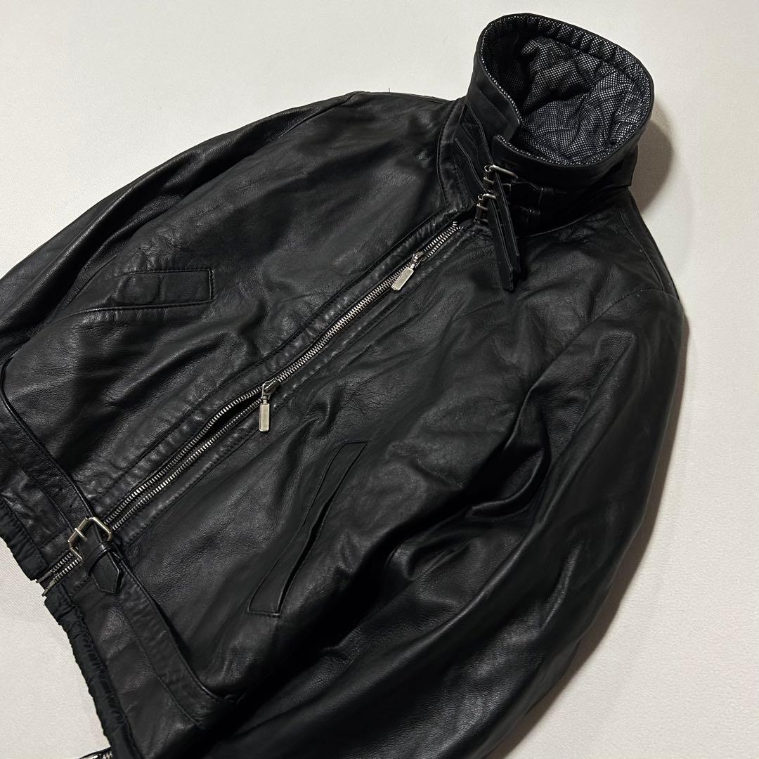 90s イタリア製 レザー シングルライダース ボンバージャケット ダブルジップ