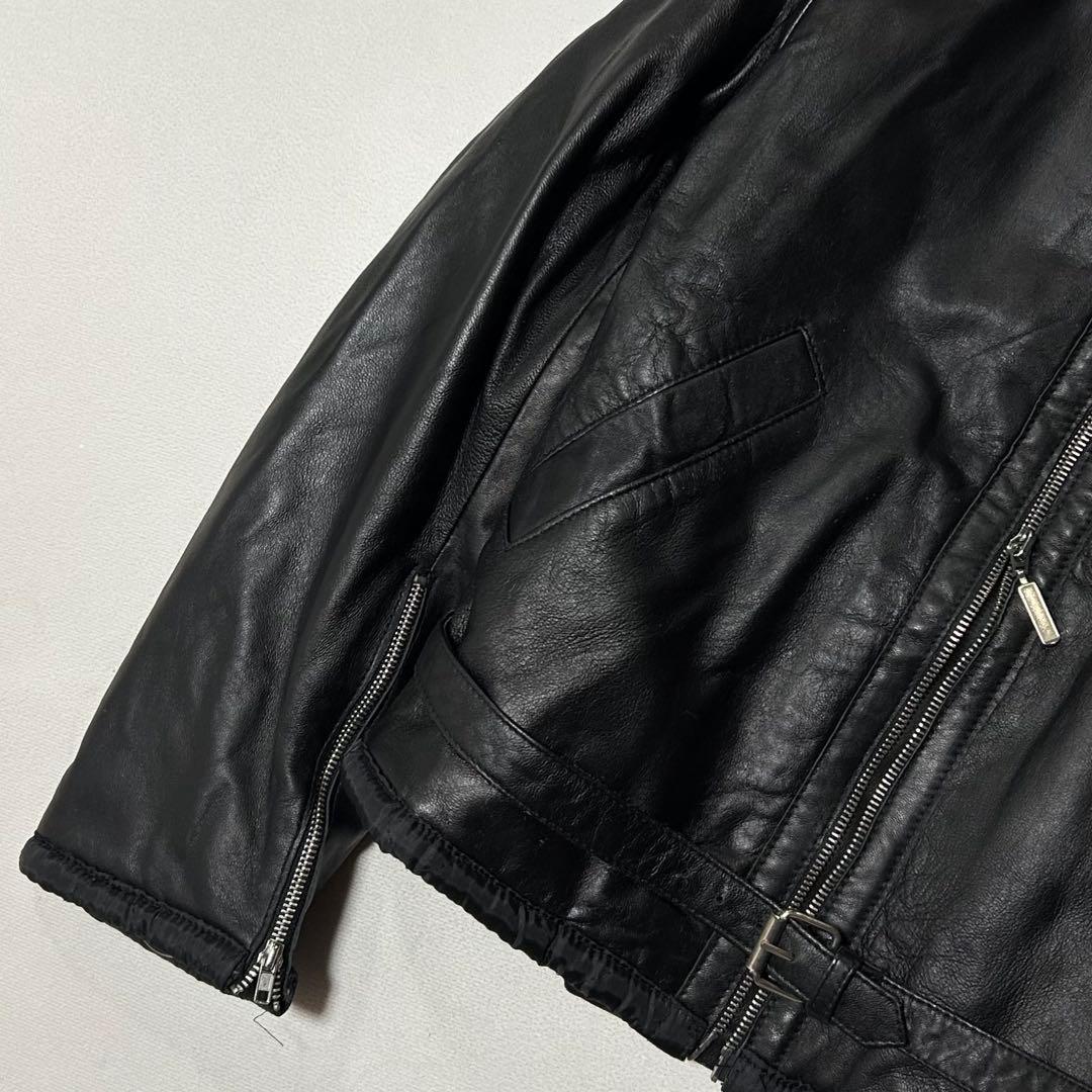 90s イタリア製 レザー シングルライダース ボンバージャケット ダブルジップ