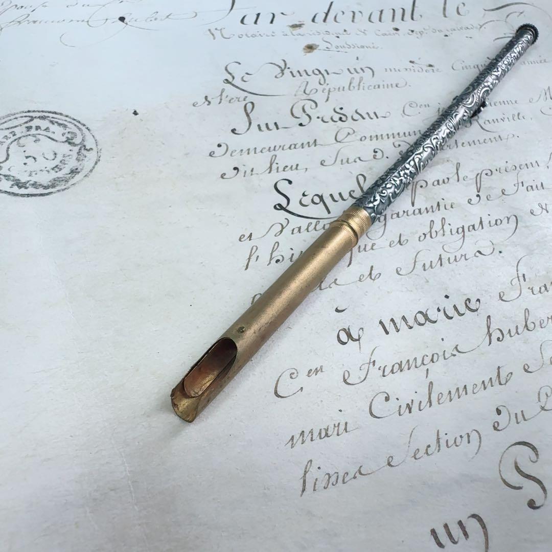 フランスアンティーク　四つ葉のクローバー　ペン軸　レタリングシリーズ