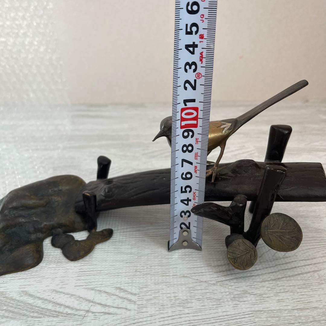 伝統工芸　美術　小鳥　木　止まり木　銅器 真鍮　正晴刻印　金属工芸　古物　骨董