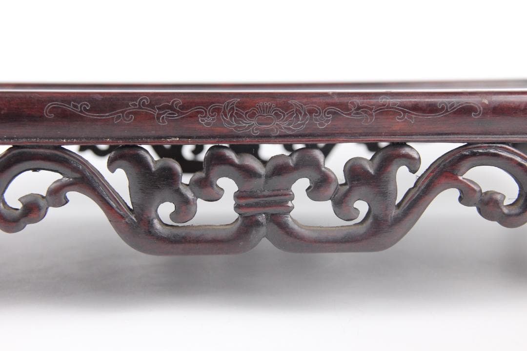 唐木 紫檀 木製 銀象嵌 花台 香炉台 茶道具 書道具 仏具 ES1-26