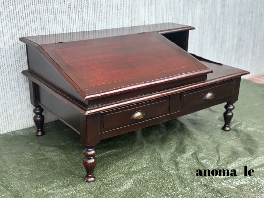 4005【文机】木製　座机　帳場机　収納棚　作業台　ジャパンヴィンテージレア◎