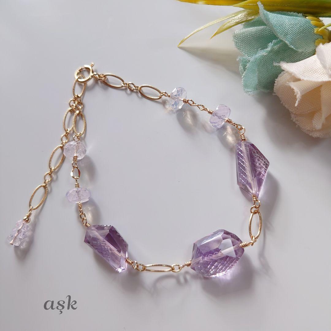ℕページ】14Kgf❩ 素敵✧*タンブルカービングアメジストのブレスレット