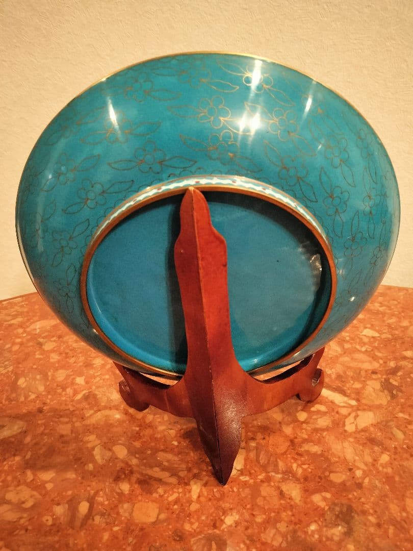青色 皿　七宝焼き 景泰藍　直径35cm
