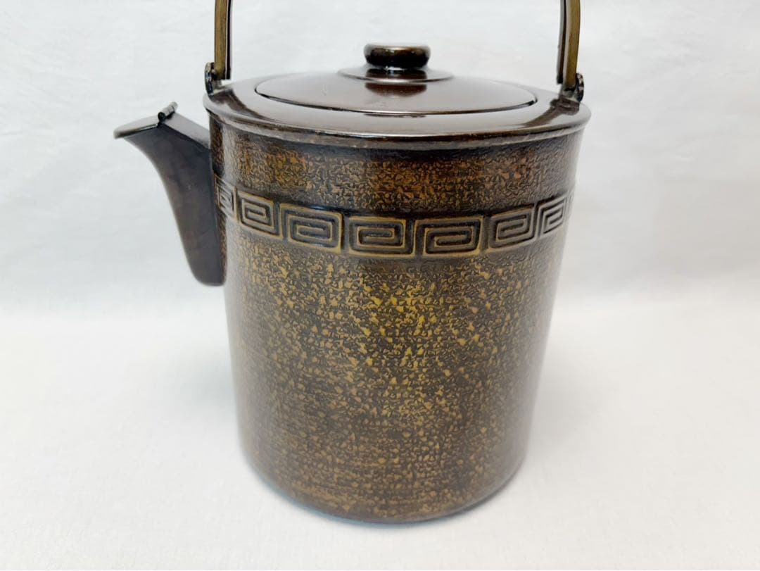 美品 茶道具 銅製 寸度形雷紋 水注 やかん 口蓋 薬缶 湯沸 金属工芸 紙箱