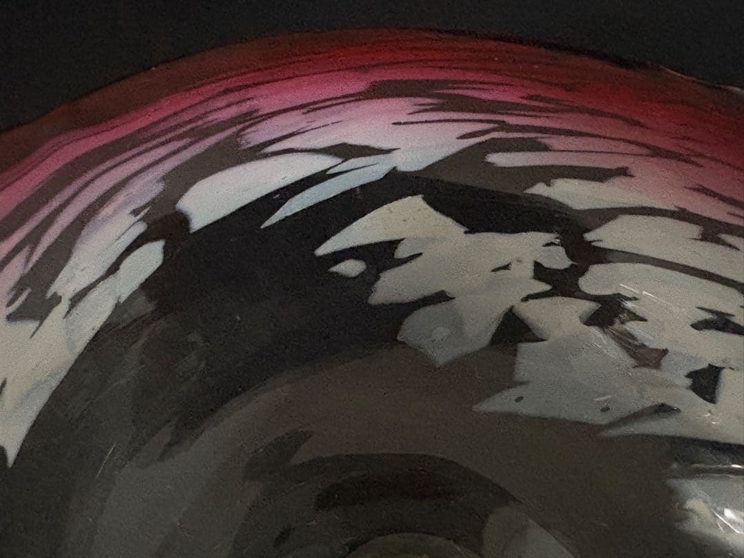 大正ガラス　和ガラス　ウランガラス 桃色乳白雪模様透かし