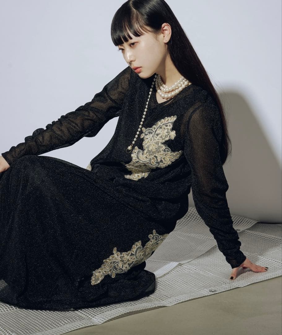 新品タグ付 Ezick Sparkle sheer モチーフレースセットドレス