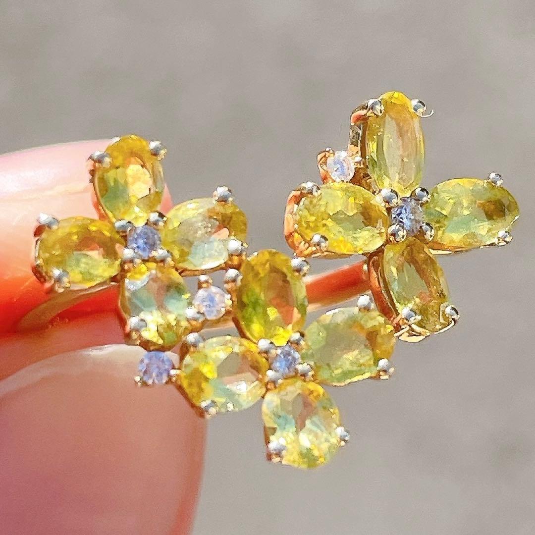 K18 カナリートルマリン　フラワー　デザインリング　12号