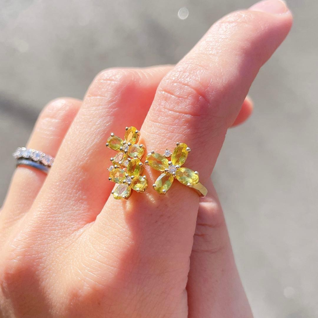 K18 カナリートルマリン　フラワー　デザインリング　12号